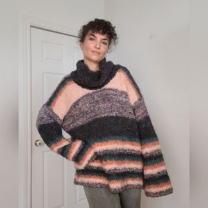 Anthropologie Cozy Woll And Mohair Multicolor Striped Women's Sweater